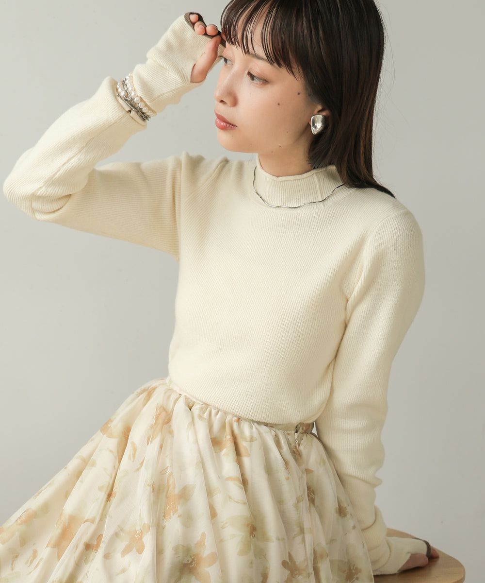 日本 Bab - 高級感小立領彈性針織上衣-象牙