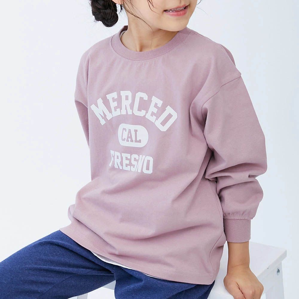 100%棉 定番印花寬版長袖上衣-MERCED-粉紅