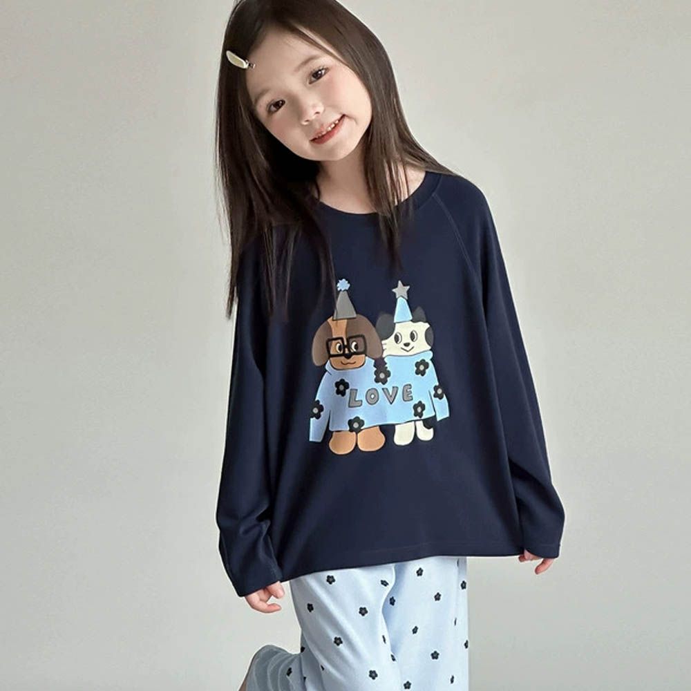 純棉柔軟長袖家居服套裝-卡通印花-藏青