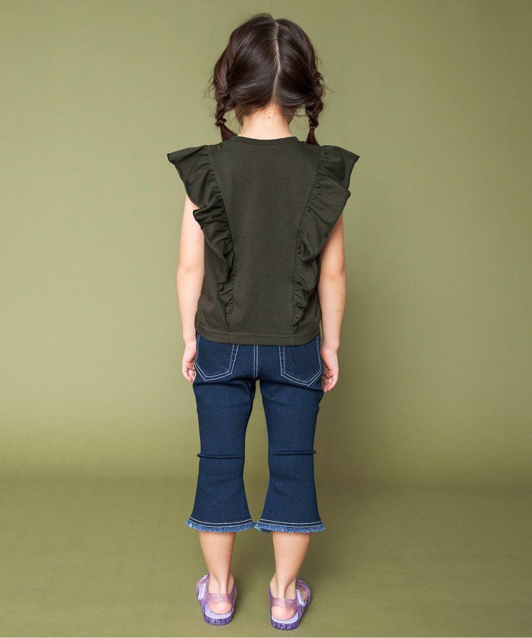 日本 BREEZE - 華麗感荷葉邊一分袖上衣-炭黑