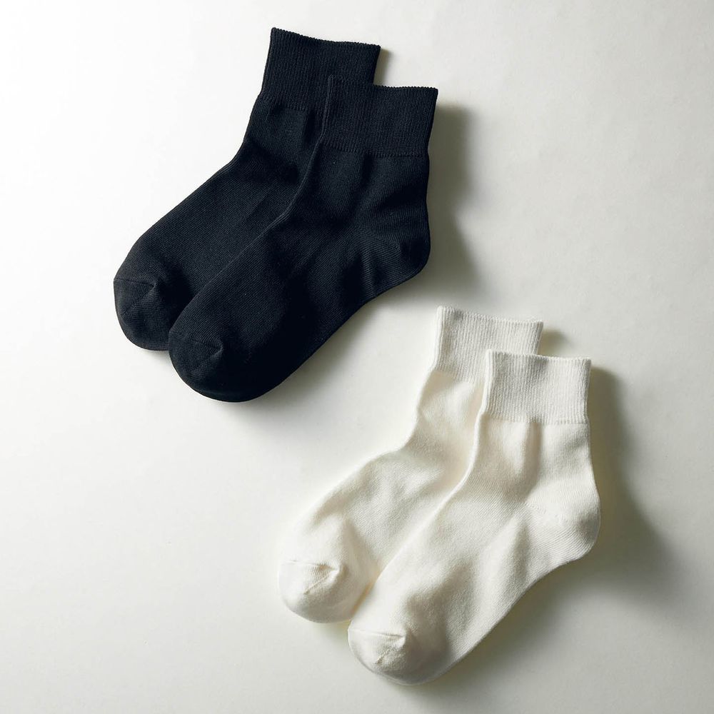 日本千趣會 - 棉混 (媽媽)短筒發熱襪兩件組-黑X白 (23-25cm)