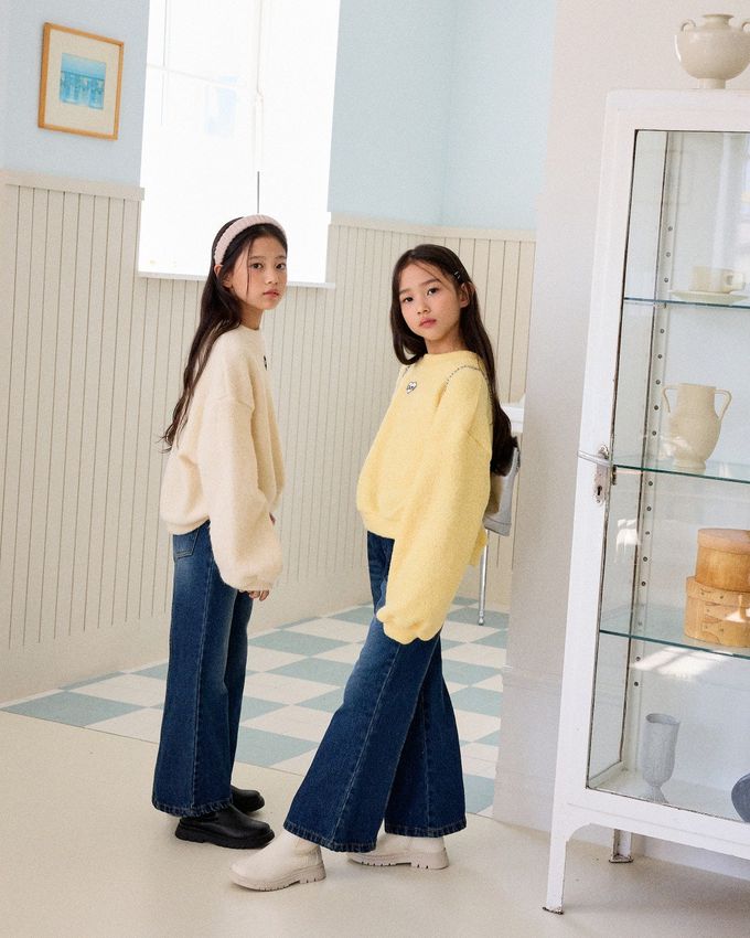 韓國 sm2 - 鬆緊腰後壓摺牛仔喇叭褲