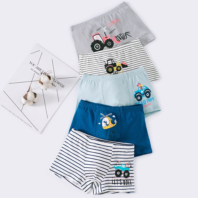 小 pipi - 純棉兒童四角平口內褲5件組_男童-動物汽車