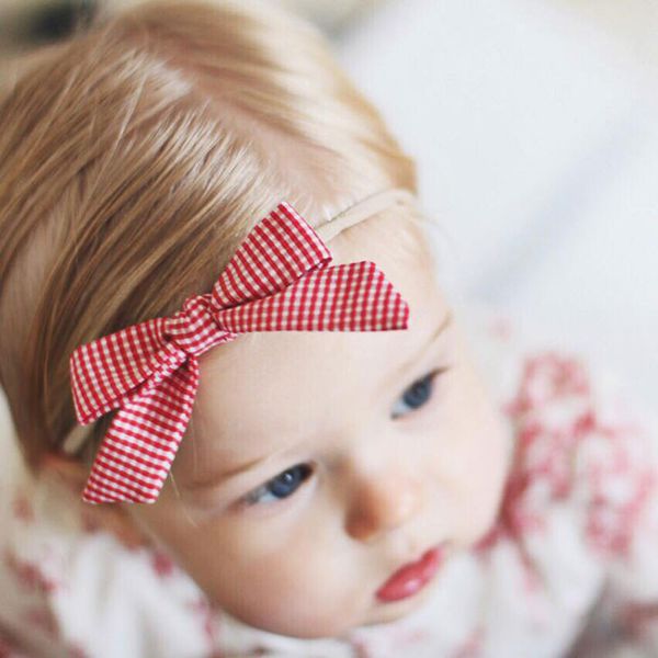 美國baby bling - 小蝴蝶結細髮帶-紅白格紋 (單一尺寸)