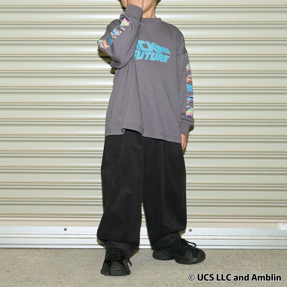 聯名款 印花長袖上衣-回到未來袖logo-炭灰