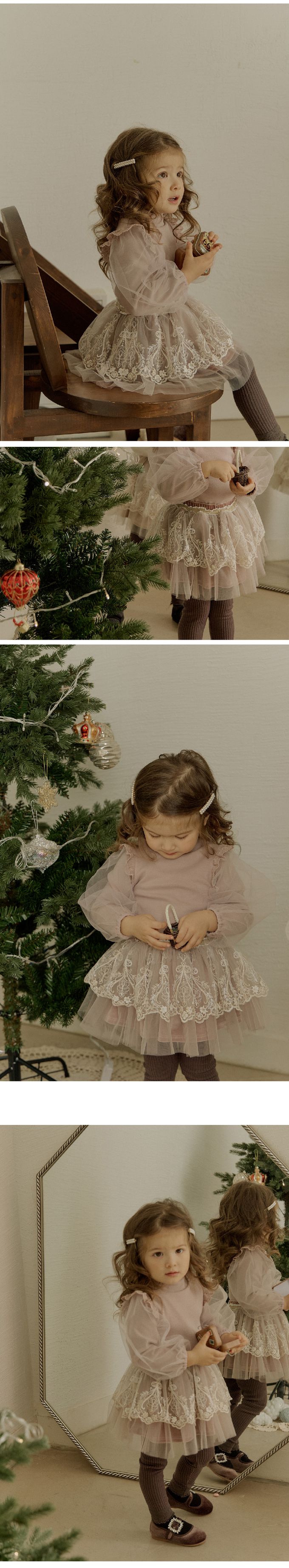 韓國 Puellaflo - 鬆緊腰絨布網紗層次蓬蓬裙-藕粉