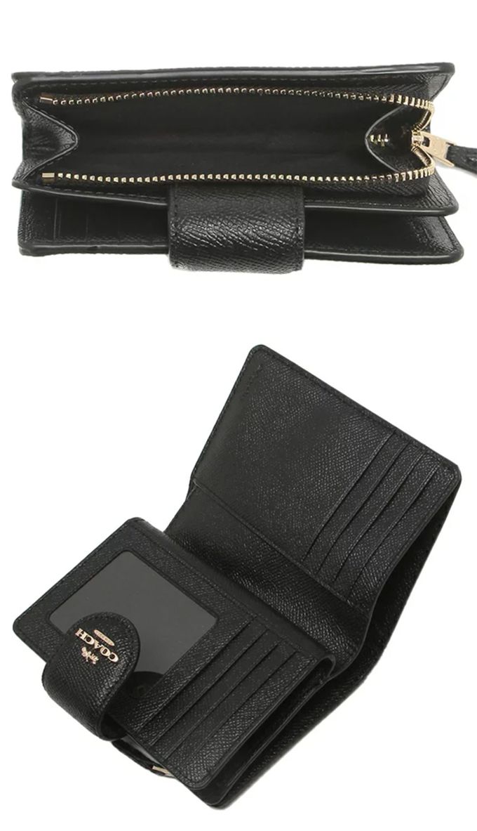 COACH - 素面防刮皮革中夾 (黑)