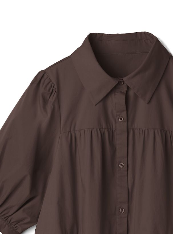 日本 GRL - 聯名款 蛋糕層次泡泡袖襯衫洋裝-灰褐杏