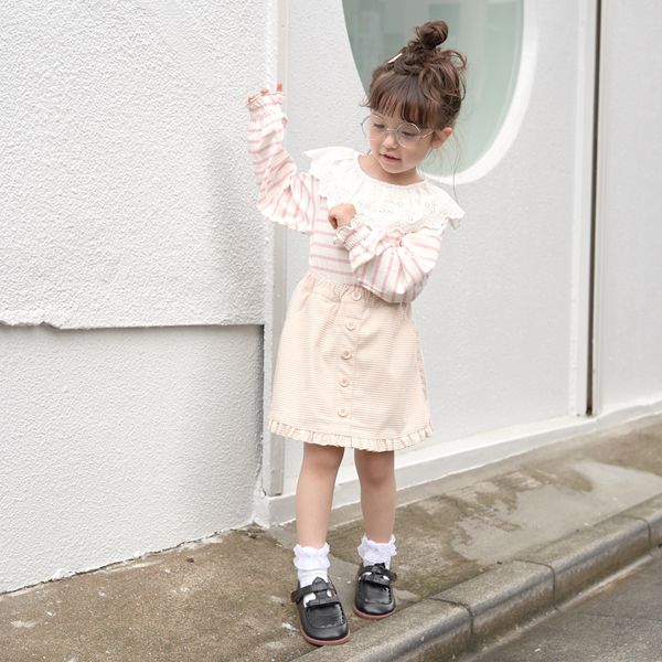 日本 Lycee mine - 大片荷葉蕾絲領束口長袖上衣-薰衣草