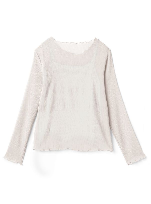 日本 GRL - 木耳領透膚長袖上衣-灰棕