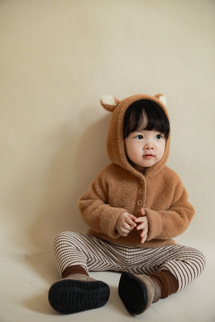 加厚連帽兒童造型上衣-熊耳朵-咖啡色