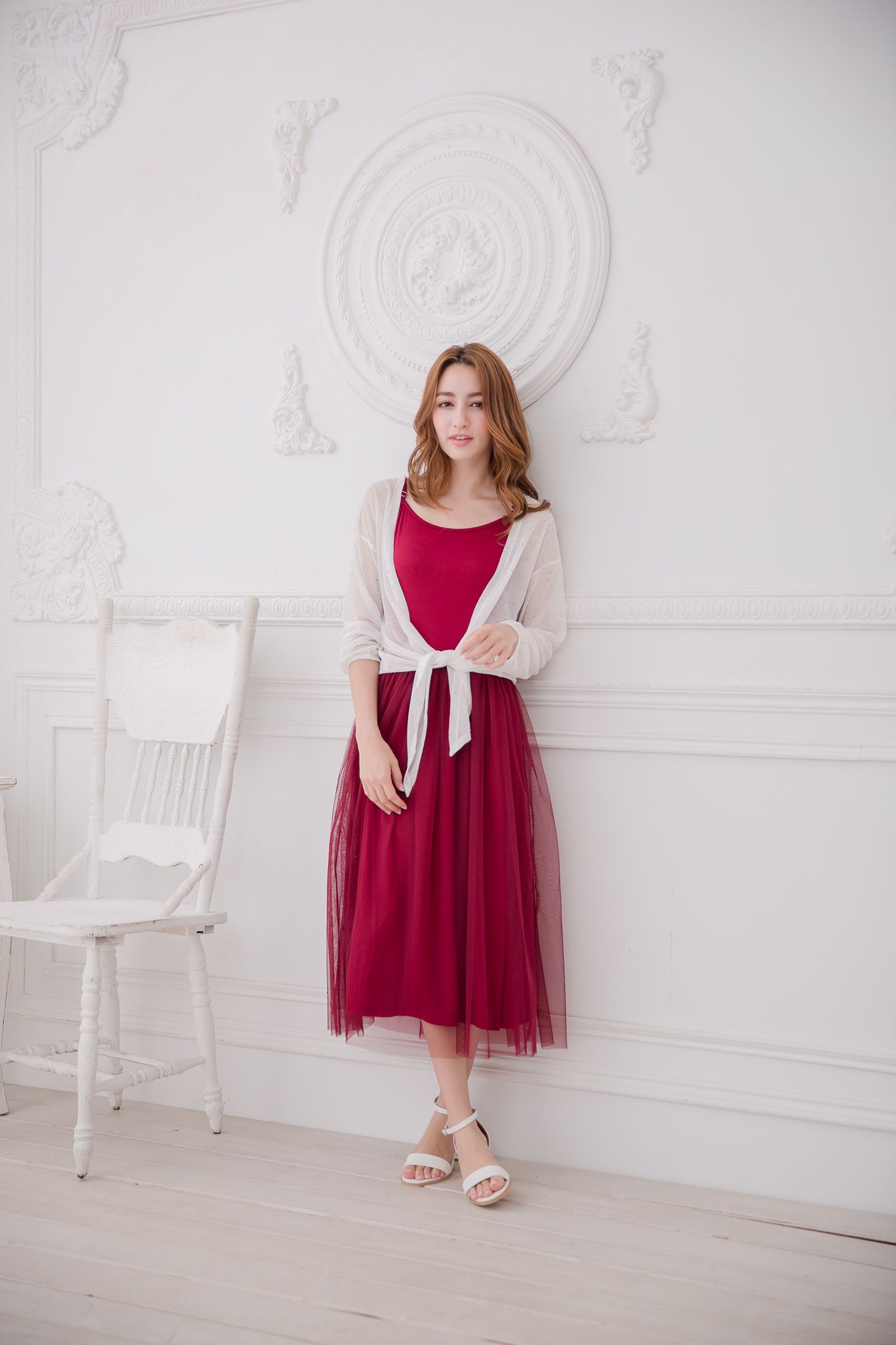 Peachy - 獨家訂製綿柔連身紗裙-細肩帶連身款-性感酒紅 (F)