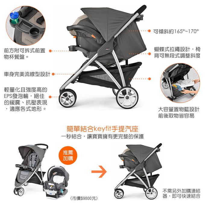 義大利 chicco - Viaro運動版三輪推車限定版-巔峰黑