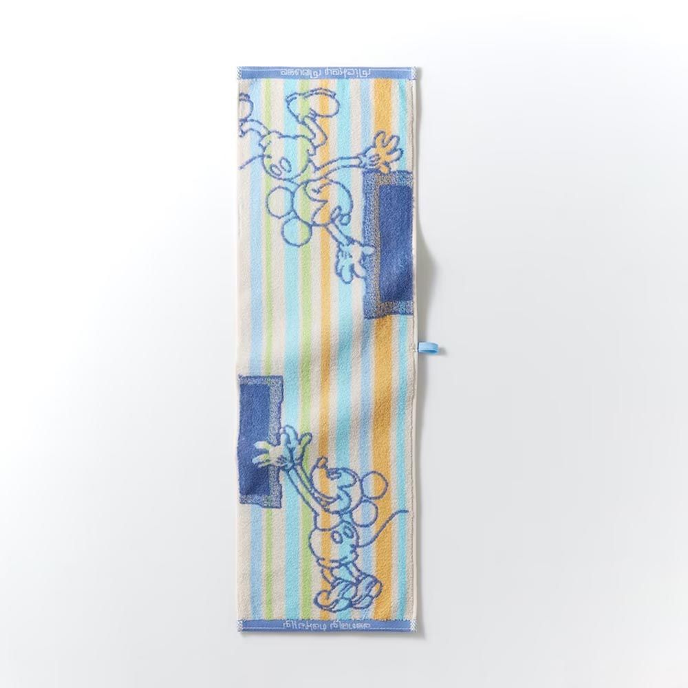 日本千趣會 - 日本製 迪士尼印花毛巾-米奇條紋-藍橘 (22×72cm)