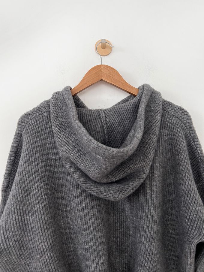 韓國女裝連線 - 連帽抽繩長袖針織上衣-米白 (FREE)