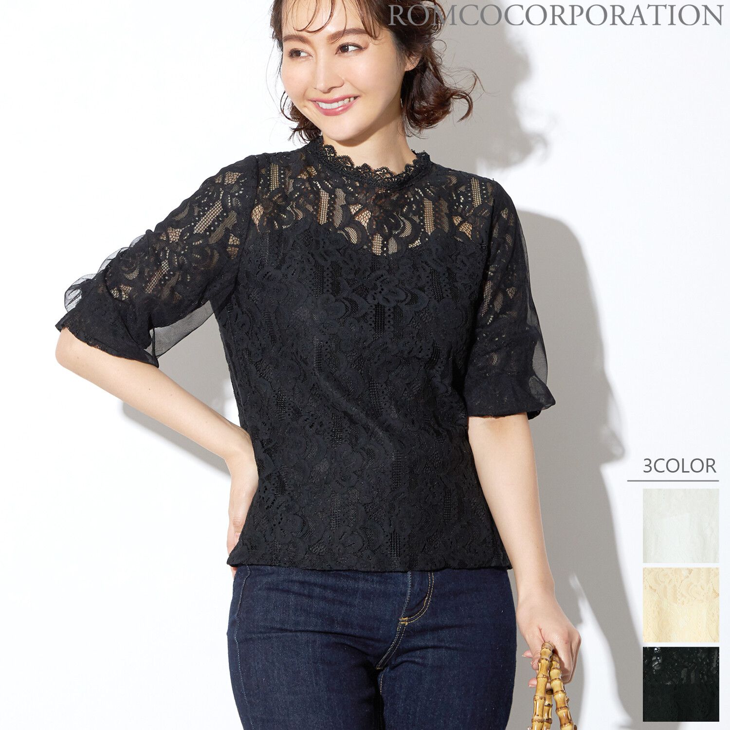 日本女裝代購 - 2way 碎花V領洋裝/罩衫外套-綠 (M(Free size))