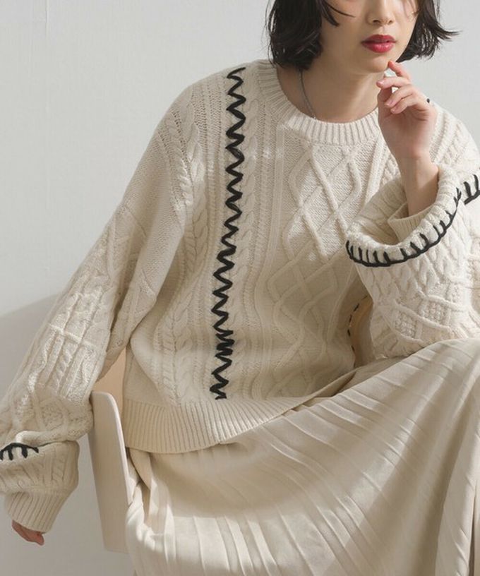 日本 ELENCARE DUE - 手工編織感柔美麻花紋理毛衣-黑