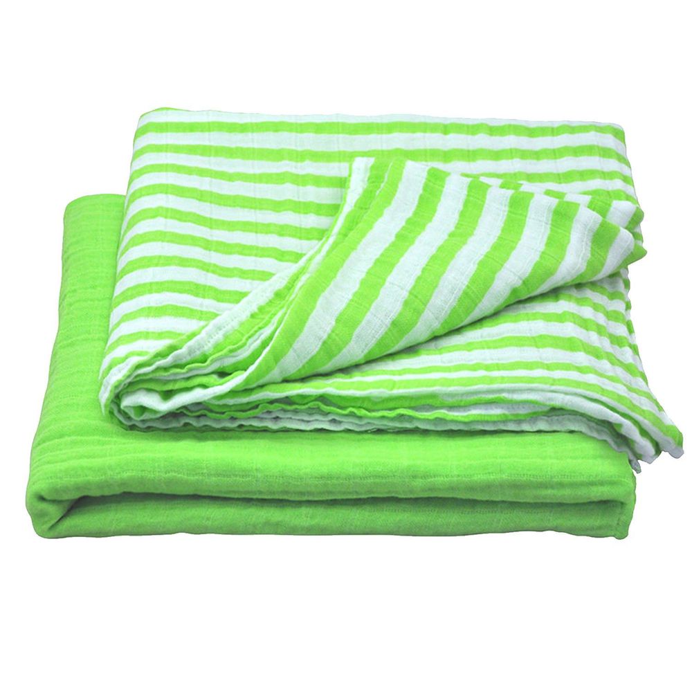 美國 green sprouts 小綠芽 - 有機棉細紗浴巾/包巾2入組-草綠組
