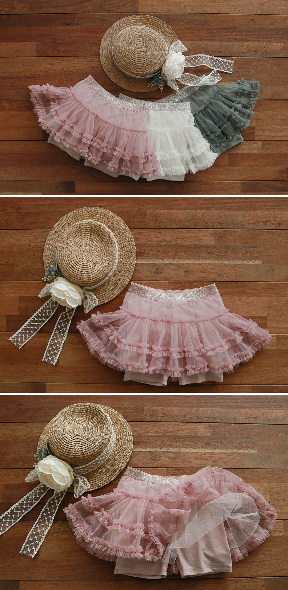 韓國 PuellaFLO - 細網紗蛋糕褲裙-粉紅