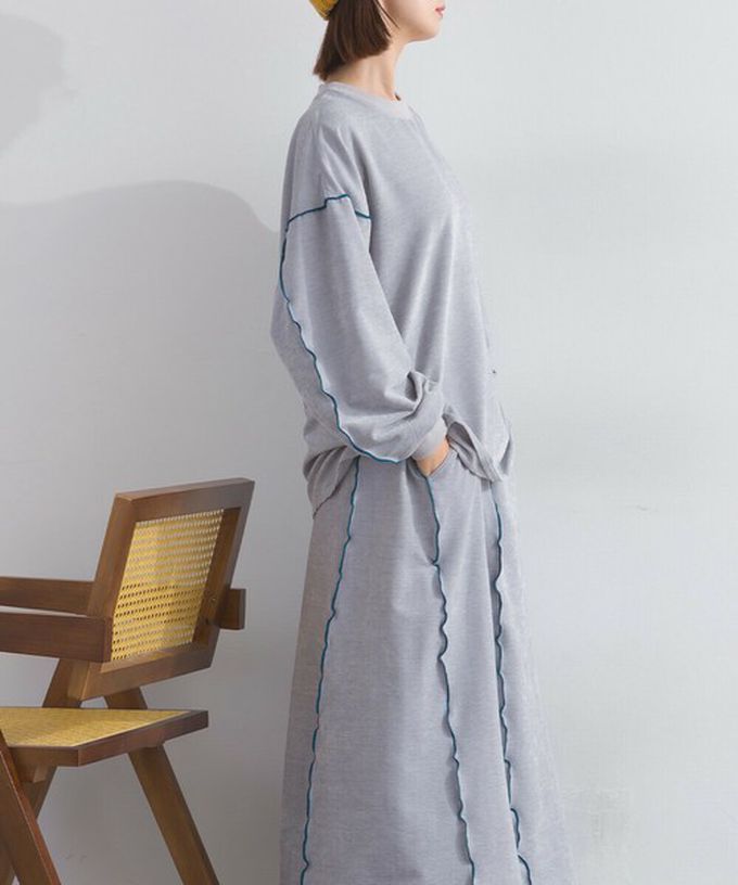 日本 Lupilien - 木耳縫線休閒絨面長袖上衣-海軍藍