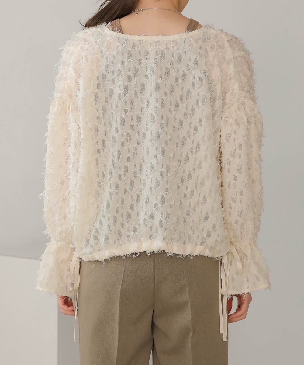 日本 Bab - 2WAY透感抽鬚糖果袖上衣-淺粉