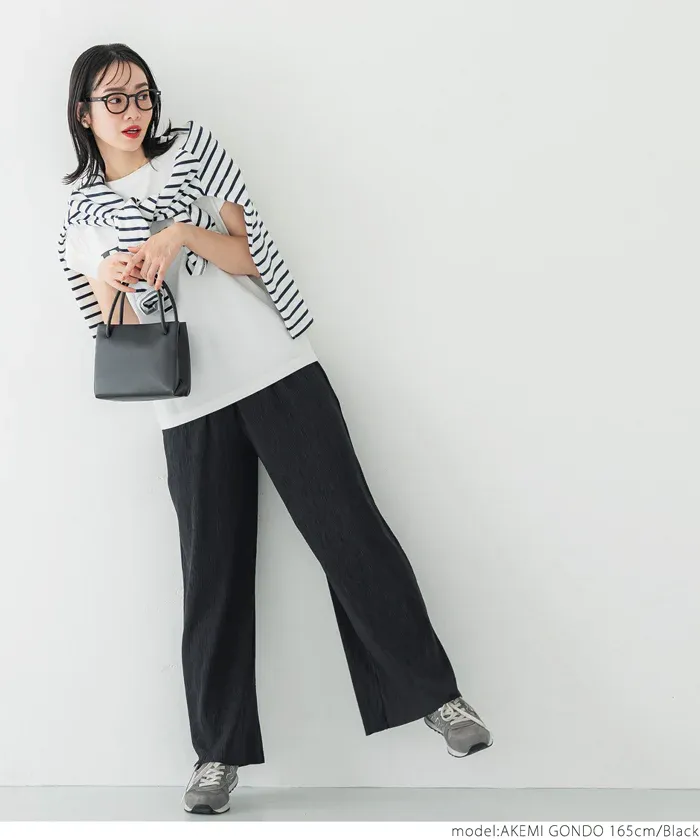 日本 COCA - [可剪裁] 楊柳細褶百搭長褲-淺藍