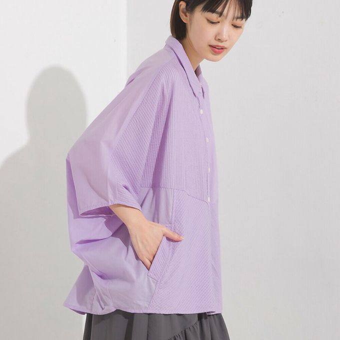 日本 OMNES - 100%印度棉 柔軟透氣寬袖襯衫(附口袋)-炭黑