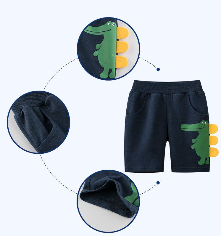 3D恐龍五分褲-深藍