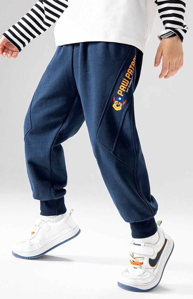 卡通汪汪隊腰鬆緊束口運動長褲-卡通人物毛毛+英文字-灰色