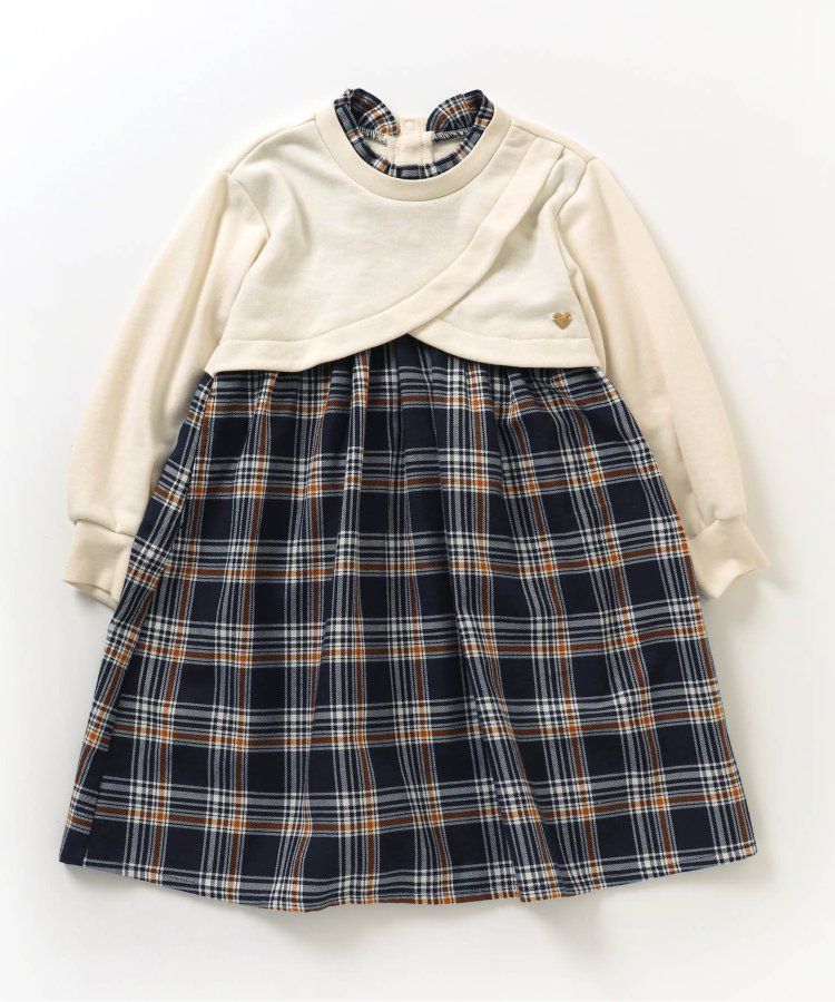 日本 apres les cours - 假二件交叉拼接氣質少女洋裝-白x格紋