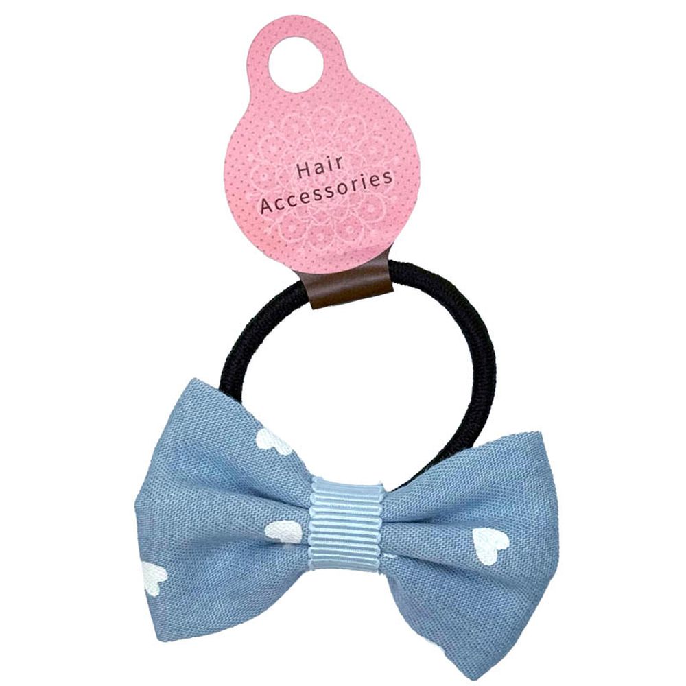 髮圈-愛心丹寧蝴蝶結-淺藍色