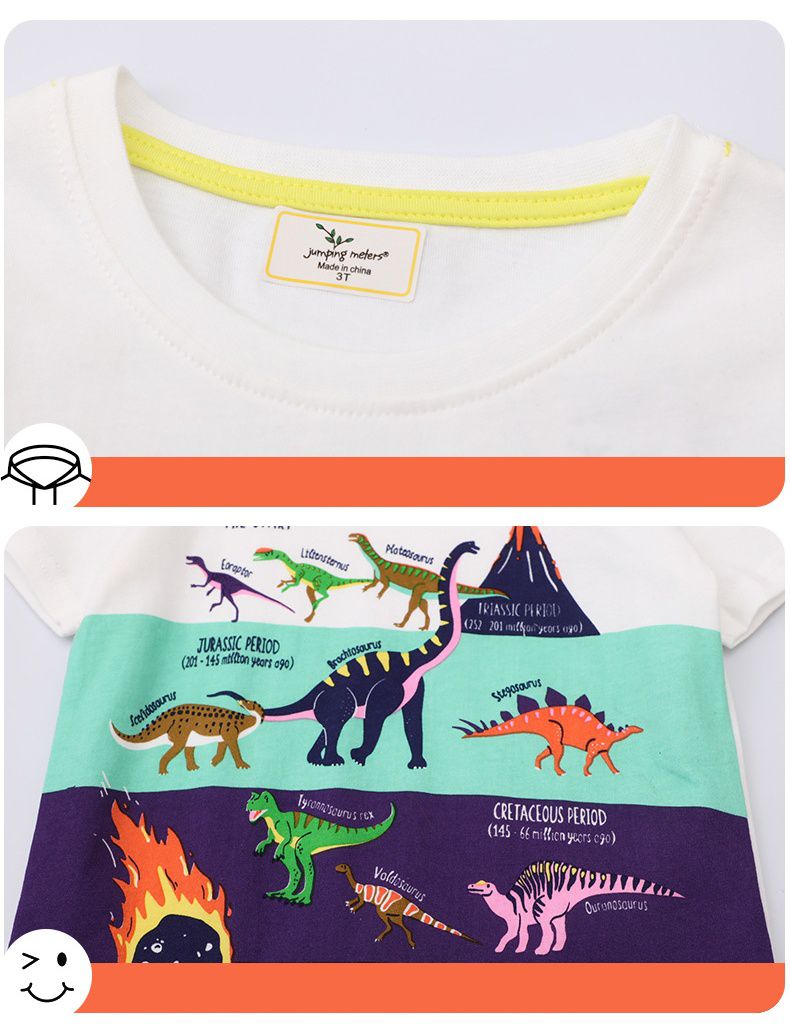 Jumping meters - 棉質圓領短袖上衣-恐龍的滅絕-白+綠+紫+深藍