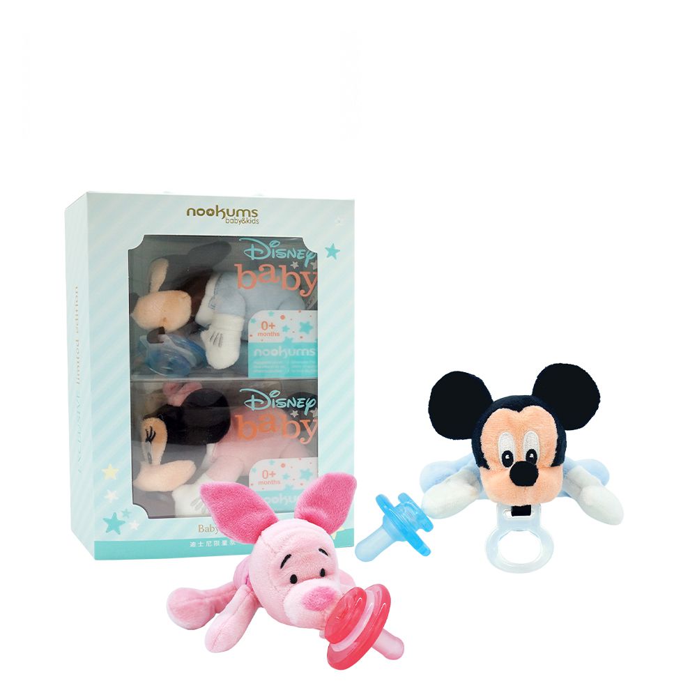 美國 nookums - 迪士尼禮盒組 寶寶可愛造型安撫奶嘴/玩偶-米奇+小豬