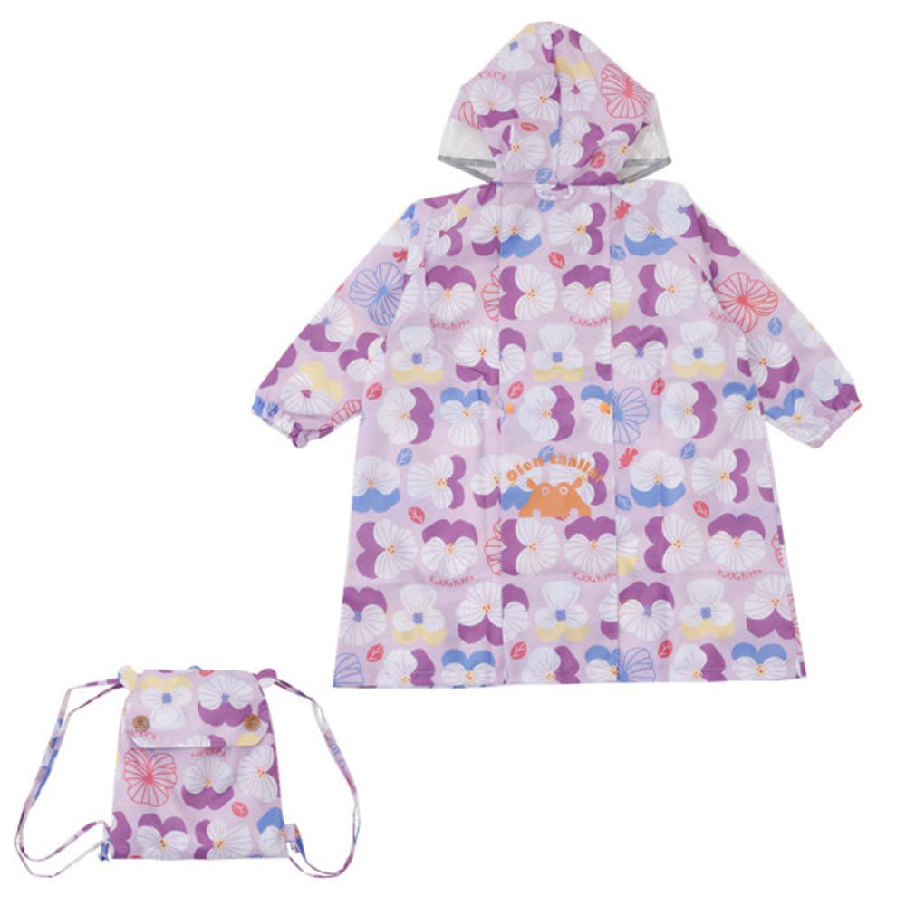 日本 kukka hippo - 兒童雨衣(附收納袋)-三色堇