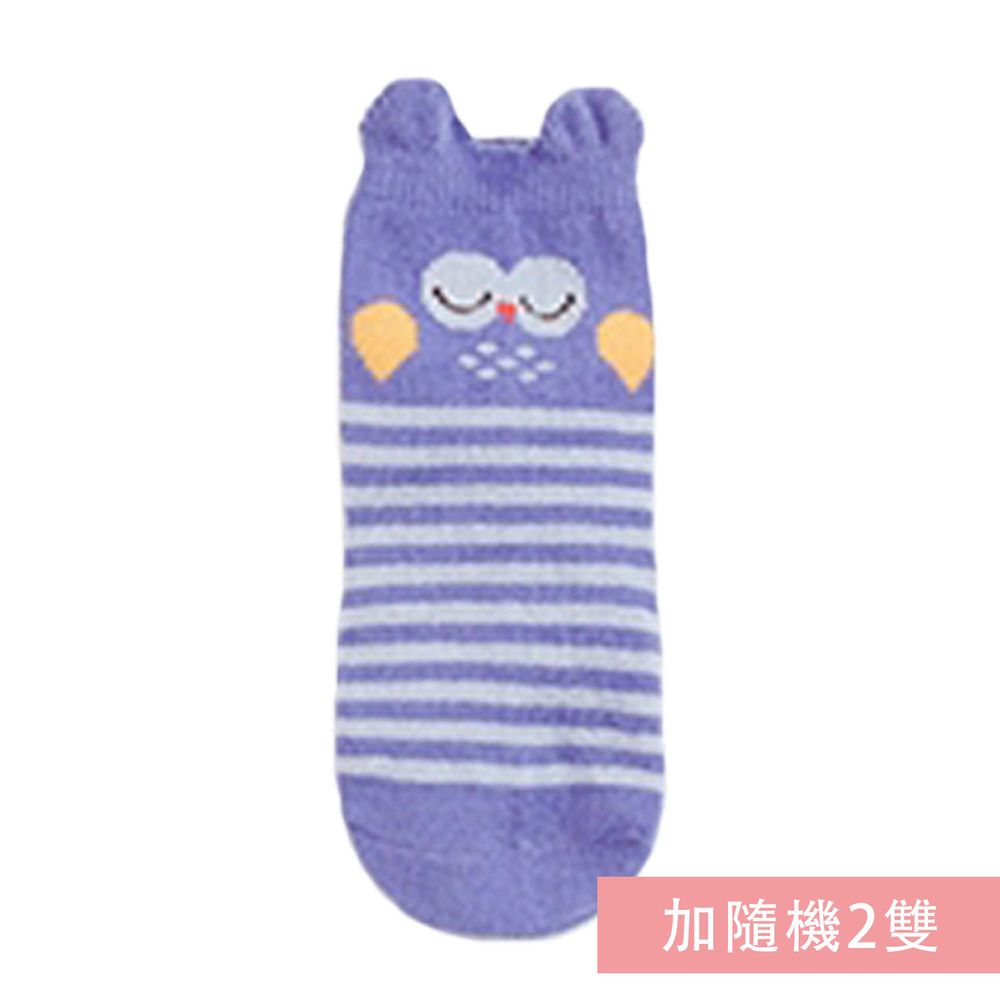 JoyNa - 可愛動物中筒襪(底部止滑) 3雙入-A款-藍色貓頭鷹+隨機2雙