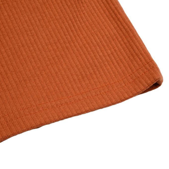 韓國 FORK CHIPS - 金屬裝飾直坑條翻領長袖上衣-磚紅