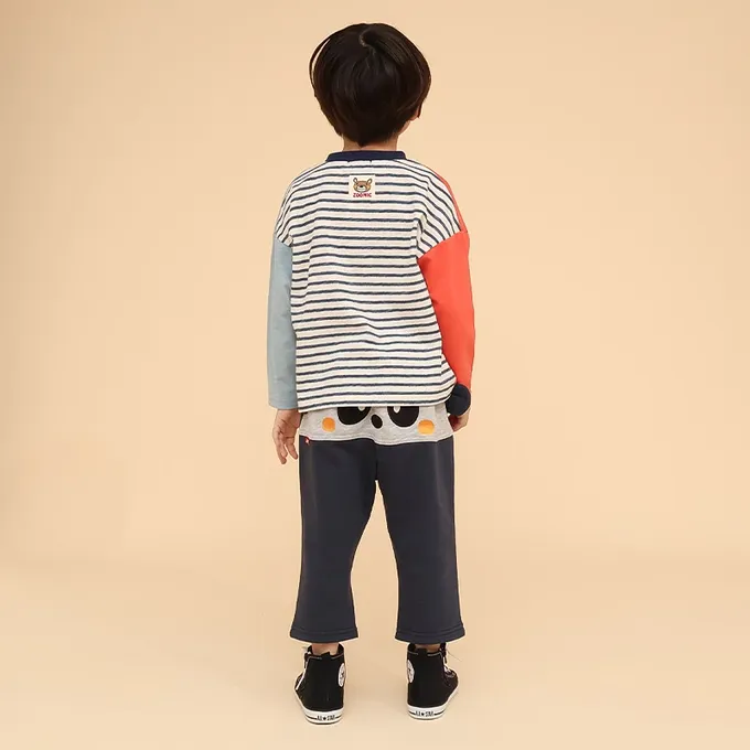 日本 ZOOLAND - 春季拼接風長袖上衣-撞色小熊-黑白黃