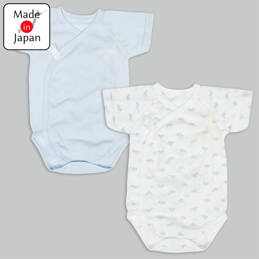 短袖網眼包屁衣2件組-按扣款-淺藍色 (50~60cm)