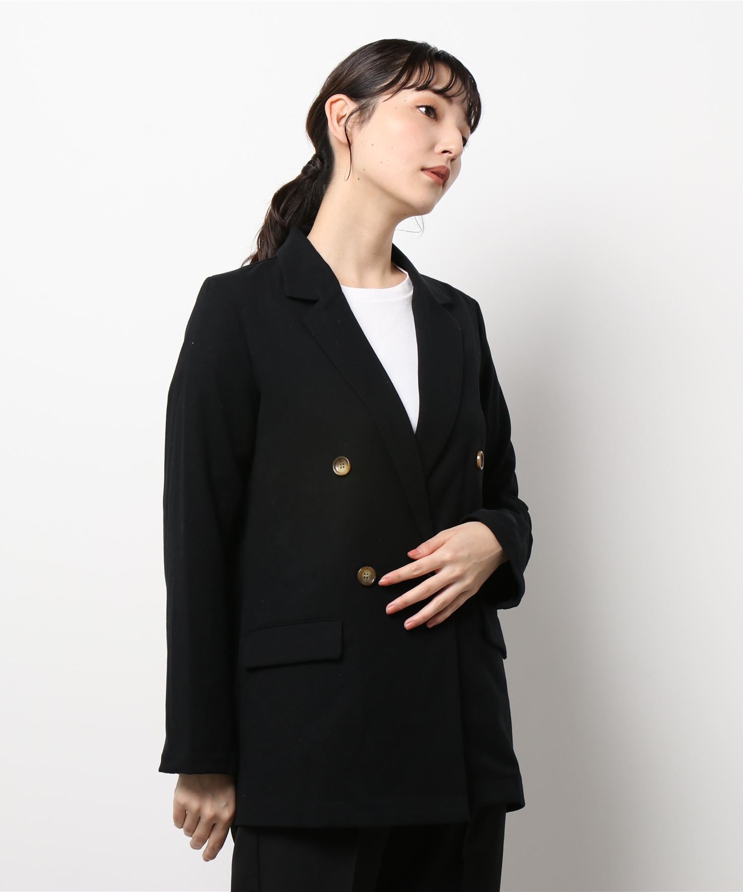 日本 Riche Glamour - 雙排釦西裝外套-深咖啡