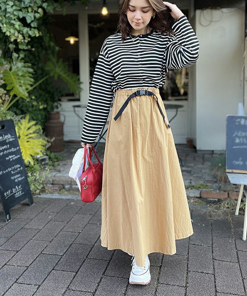 日本 Classical Elf - 街頭風綁帶修身長裙-摩卡棕