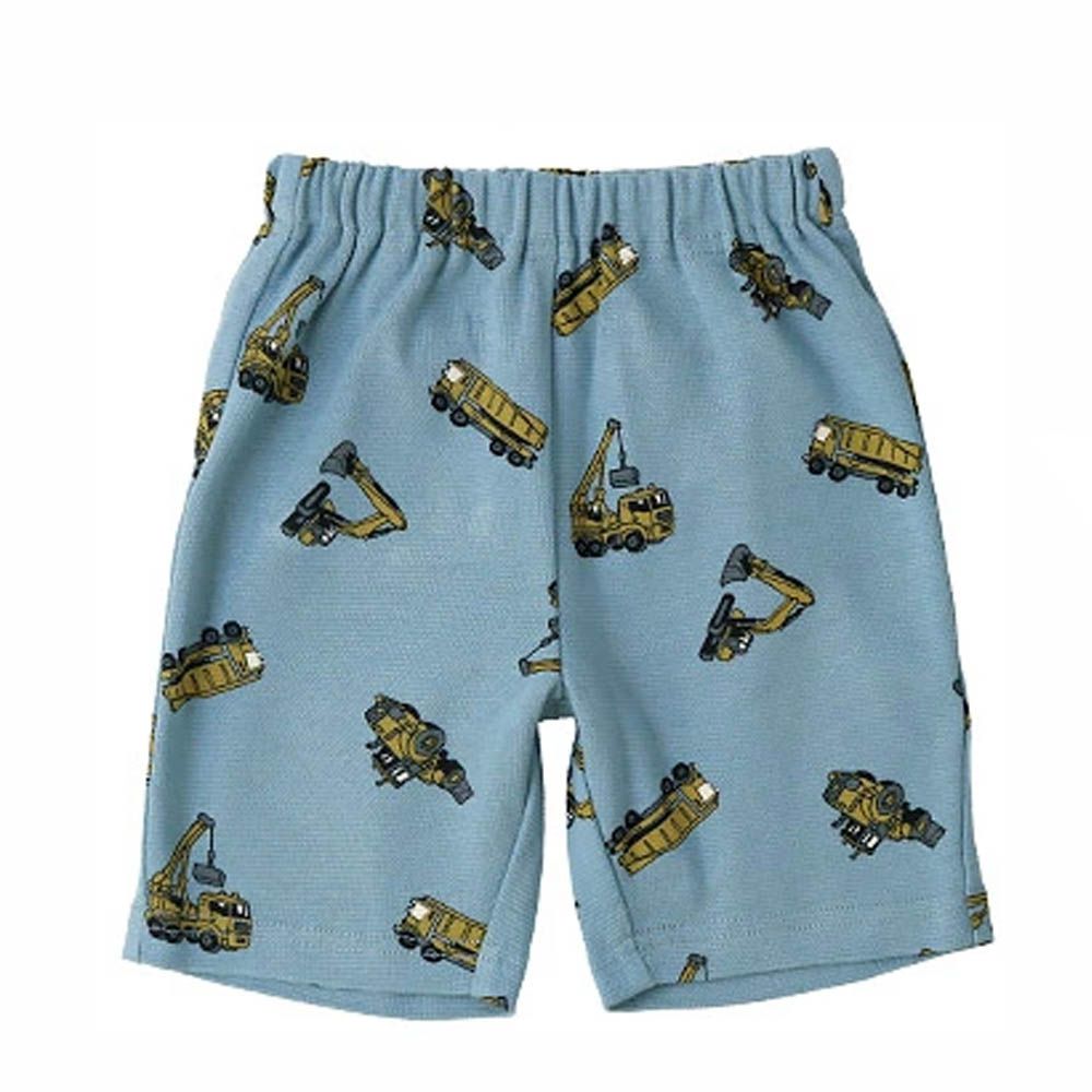 百搭印花彈力休閒短褲-工程車-水藍