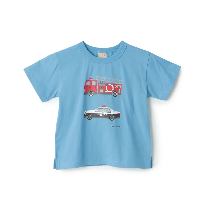 日本 petit main - 100%棉 可愛百搭短袖上衣-彩色恐龍-淺灰