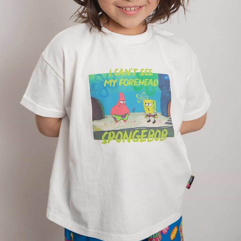 聯名款 美式卡通海綿寶寶印花短袖上衣-白