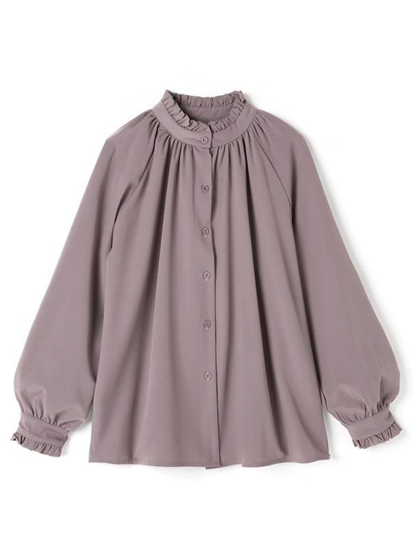 日本 GRL - 荷葉立領雪紡長袖襯衫-天使白