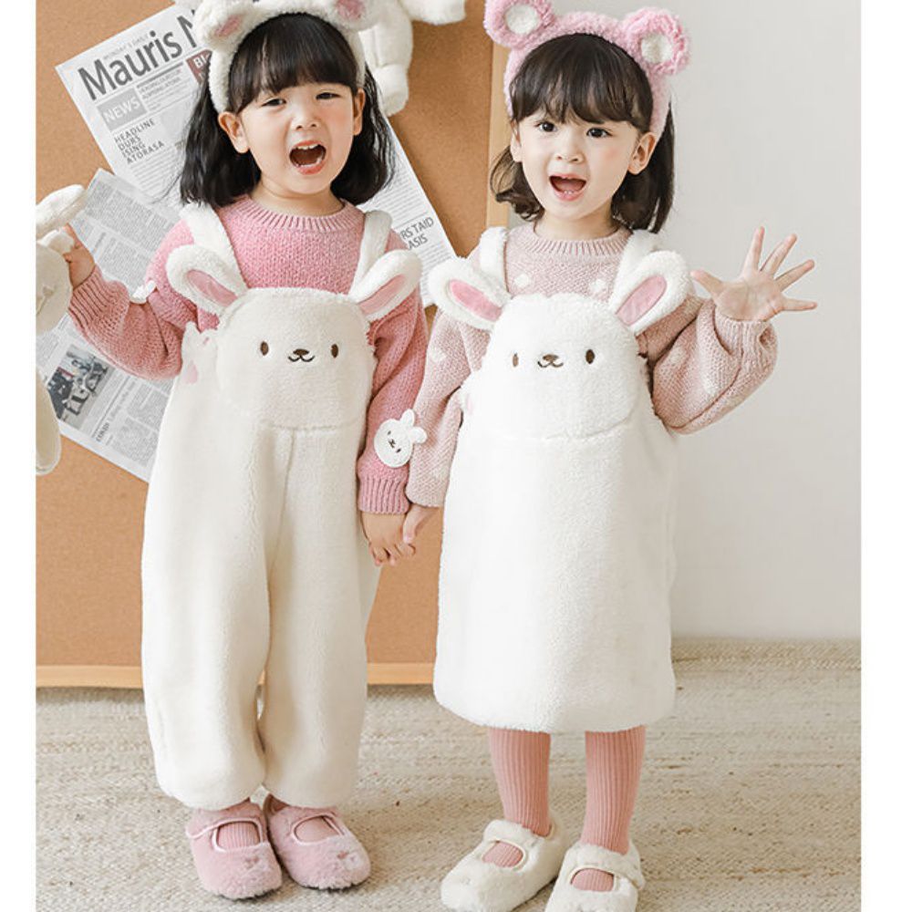 TONGMO - 立體造型毛絨保暖吊帶裙-兔子-白色