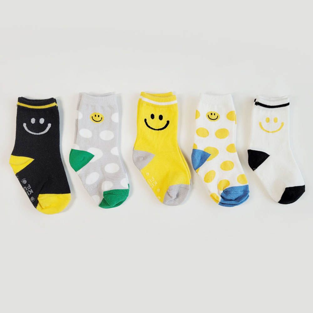 (五入組)韓製兒童中筒襪-圓點X笑臉