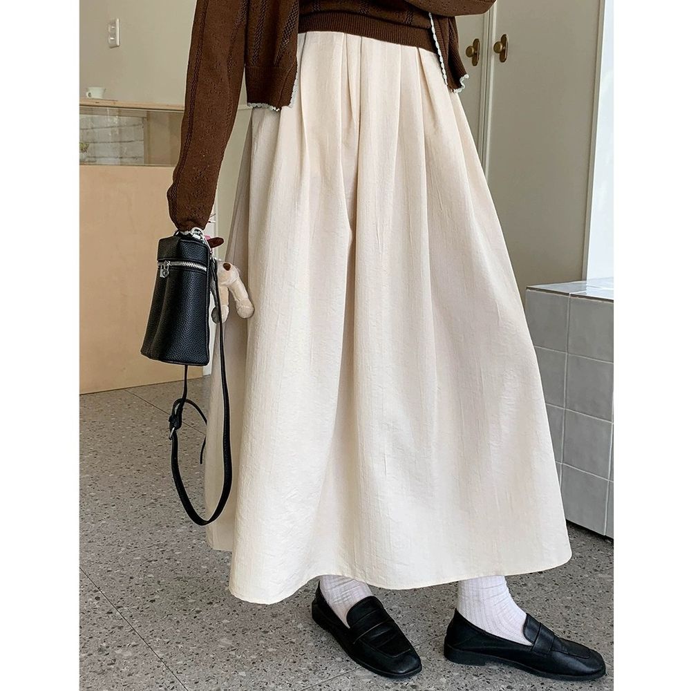 法式質感抓褶紋理長裙-米杏