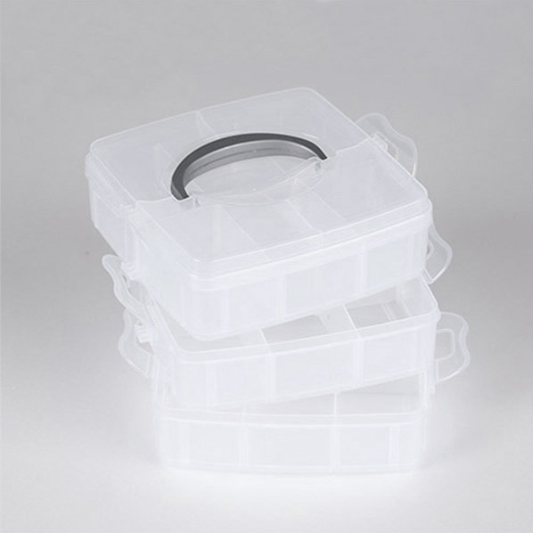 韓國 Color Story - 三層分隔拼豆收納盒(18格/透明/W16*L15*H13cm)