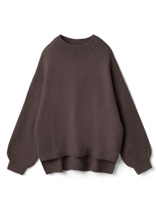 日本 GRL - 微立領顯瘦落肩針織毛衣-象牙杏 (F)