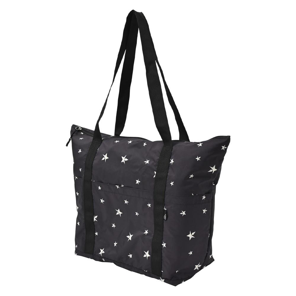 日本 nifty colors - 防潑水可收納旅行袋/肩背包(20L)-大小星星-黑 (37x54x18cm)